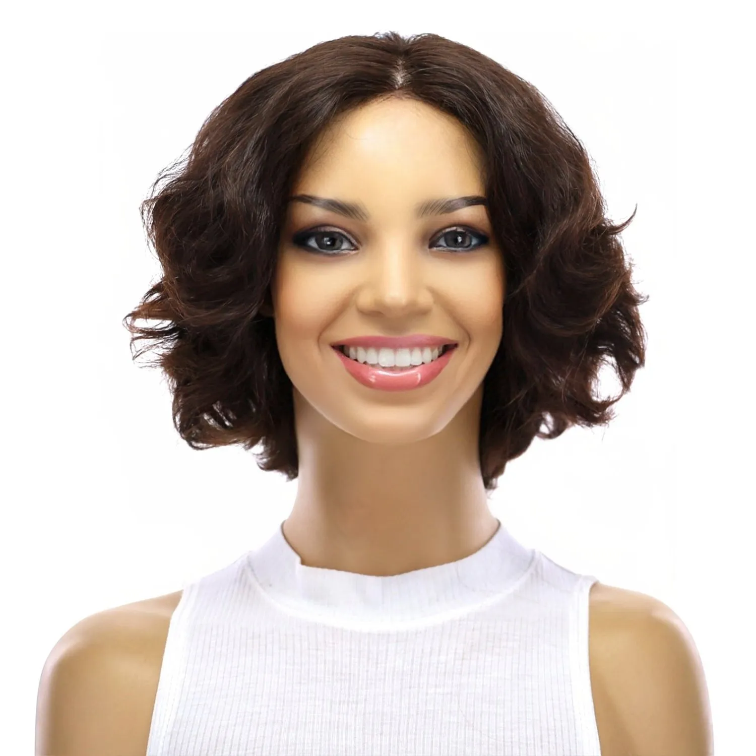 12" Luxe Pixie Silk Top Wig #4 Dark Brown Wavy
