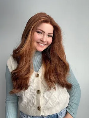 24" Gisele Silk Top Wig Copper w/ Toning & Full Highlight Wavy