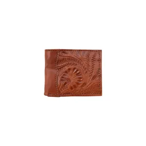 American West Mens Tooled Full-Grain 4.5x3.5 Medium Brown Leather Rodeo Wallet
