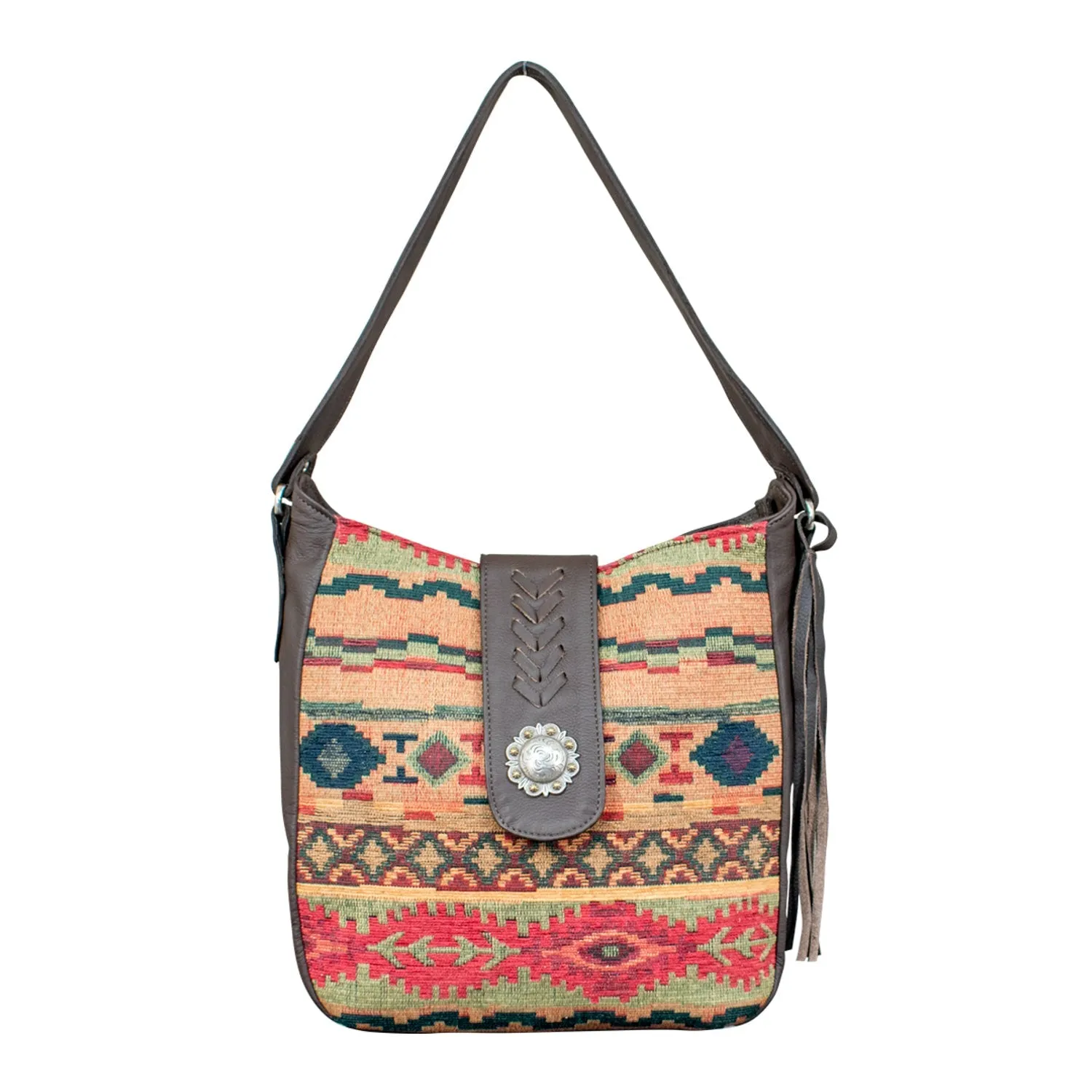 American West Womens Santa Fe Tapestry CC Multi-Color Leather Handbag Bag