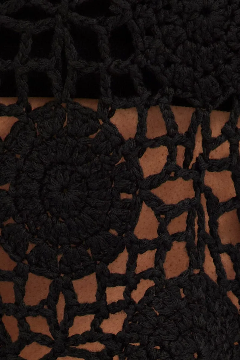 Black Crochet Knit Sleeveless V-Neck