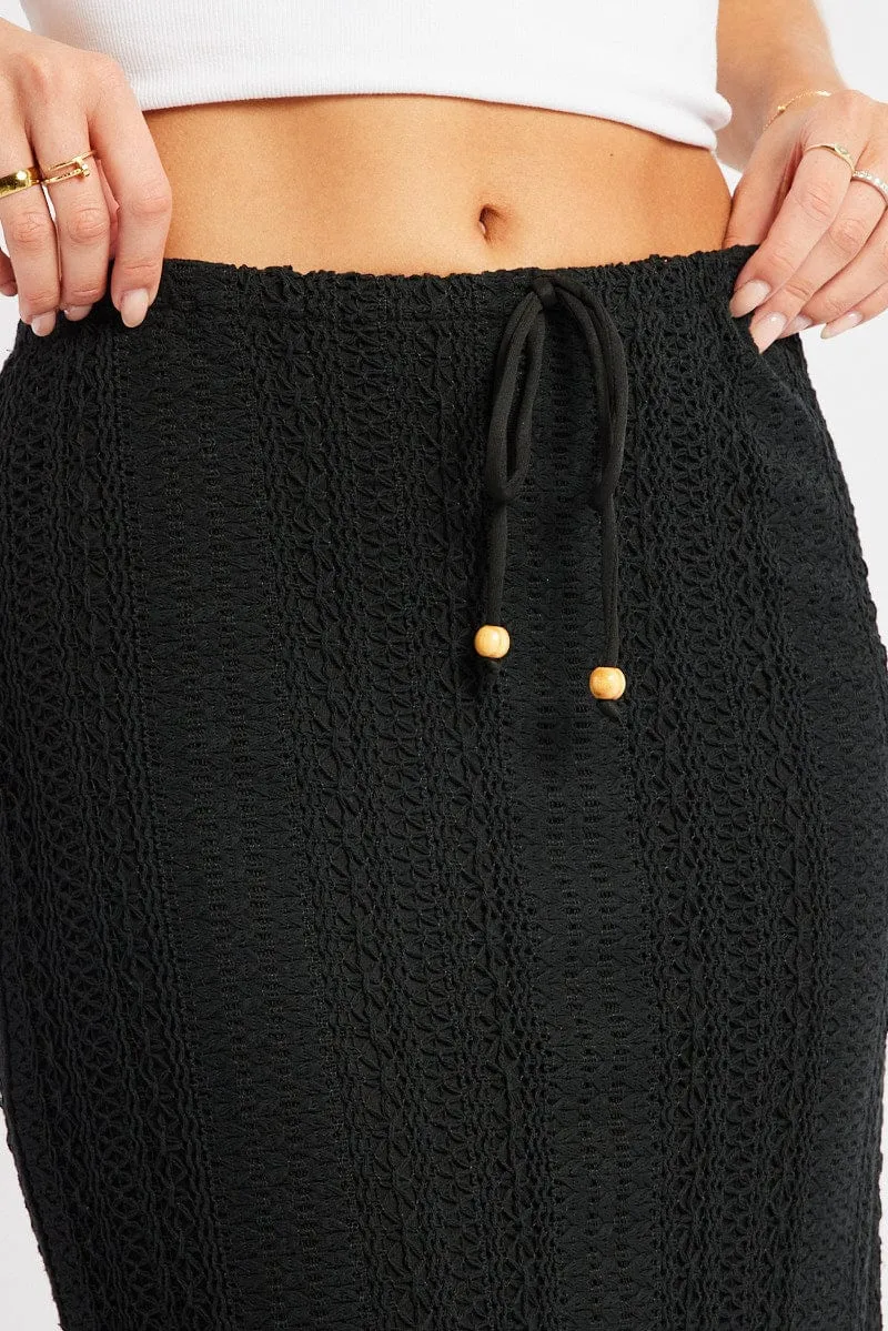 Black Crochet Maxi Skirt High Rise Relaxed Lined