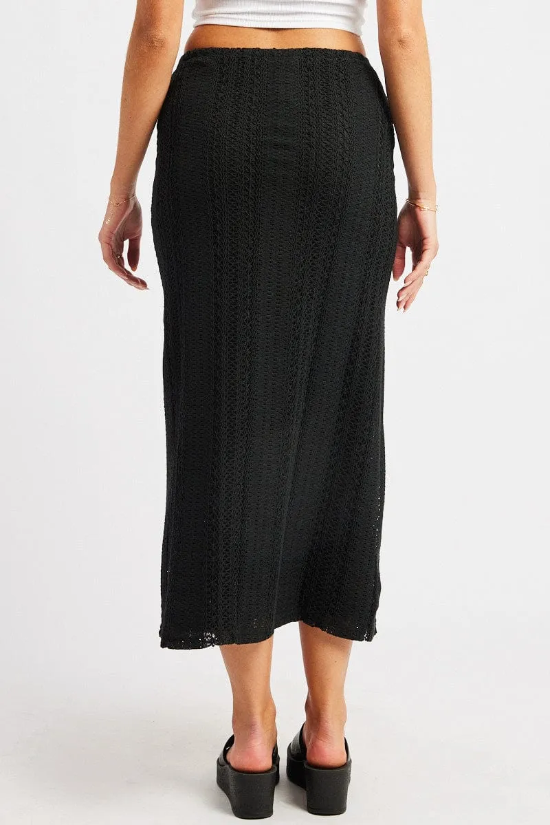 Black Crochet Maxi Skirt High Rise Relaxed Lined