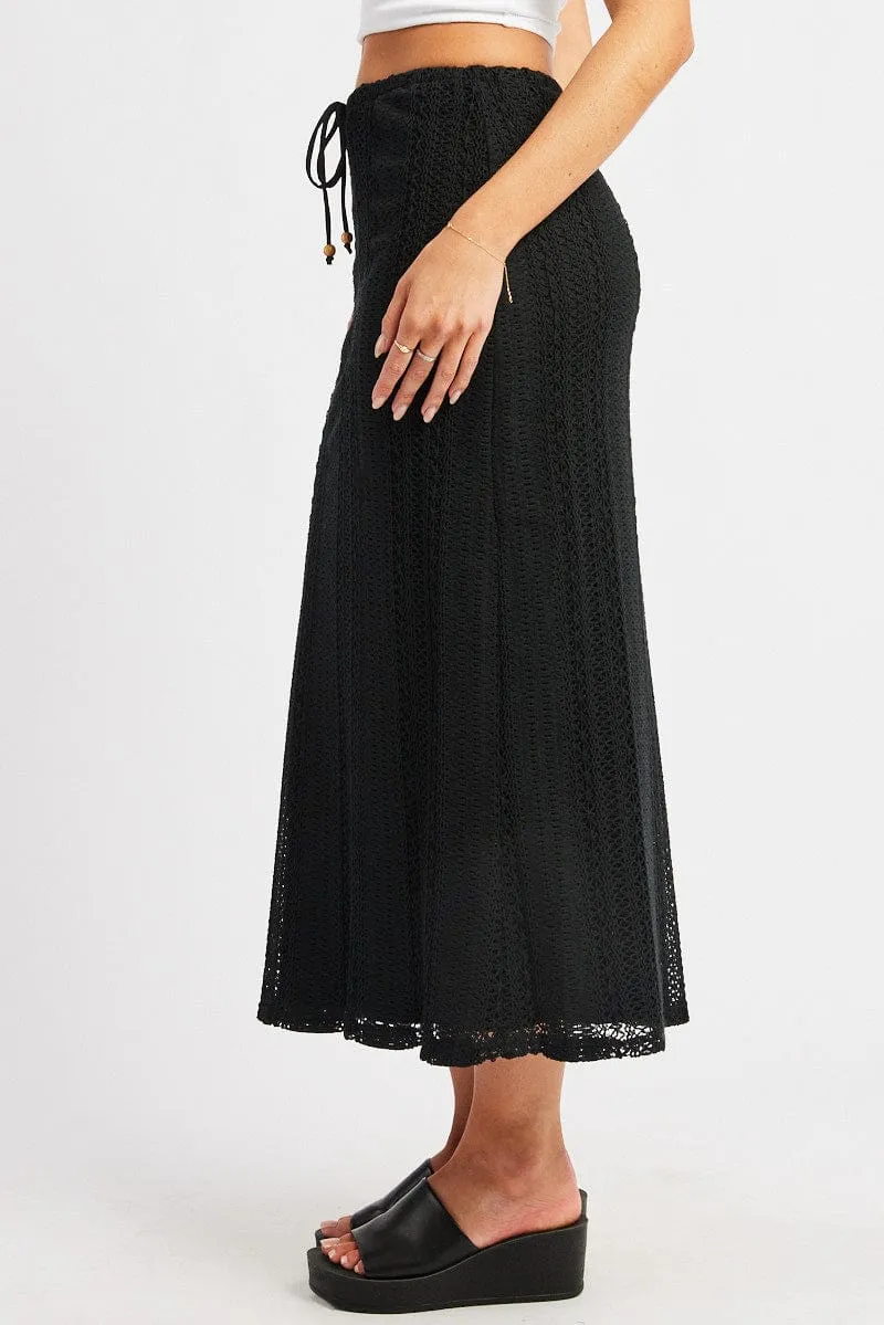 Black Crochet Maxi Skirt High Rise Relaxed Lined