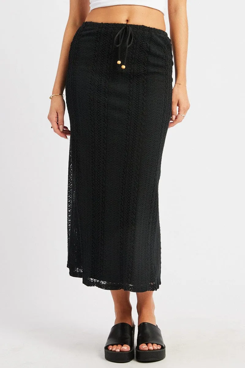 Black Crochet Maxi Skirt High Rise Relaxed Lined
