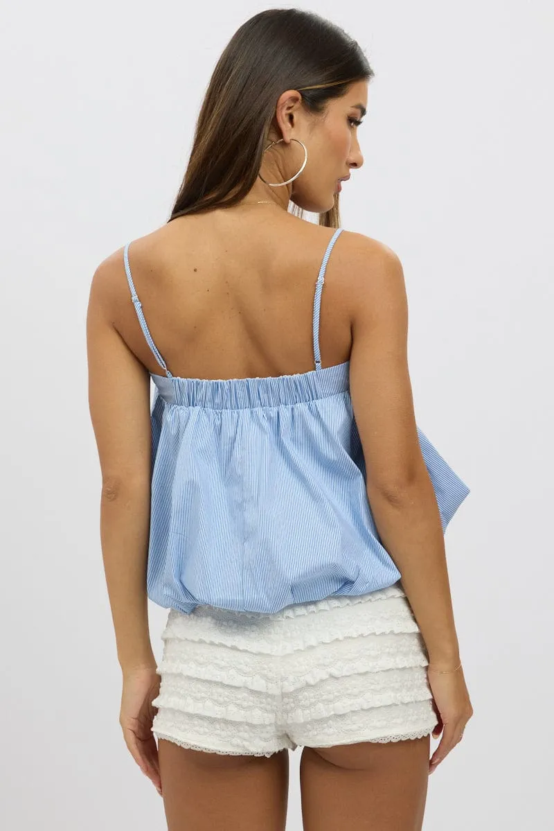 Blue Stripe Bubble Cami Sleeveless Baydoll  Balloon Volume
