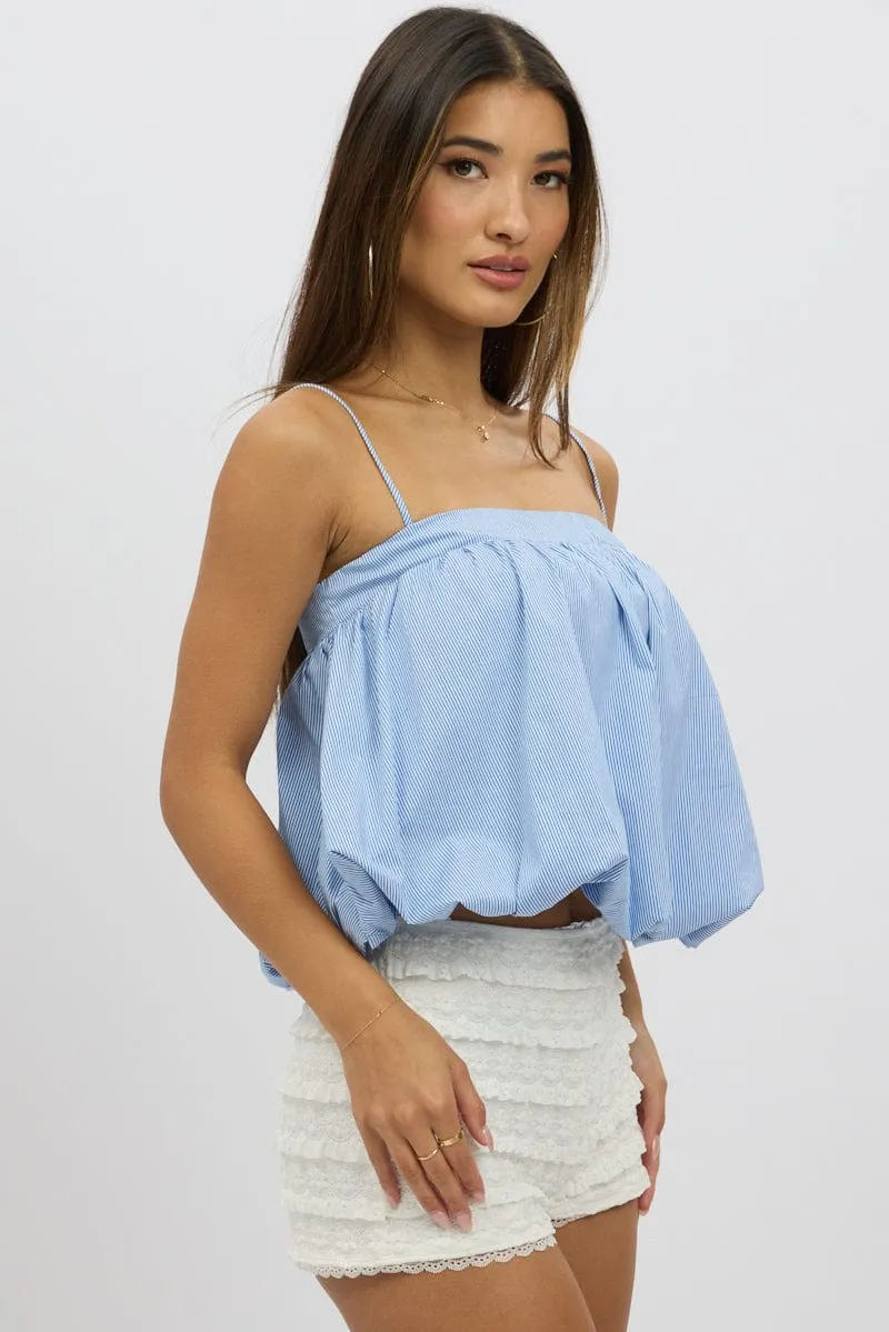 Blue Stripe Bubble Cami Sleeveless Baydoll  Balloon Volume
