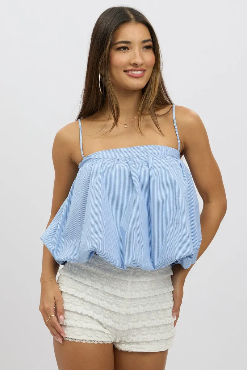 Blue Stripe Bubble Cami Sleeveless Baydoll  Balloon Volume