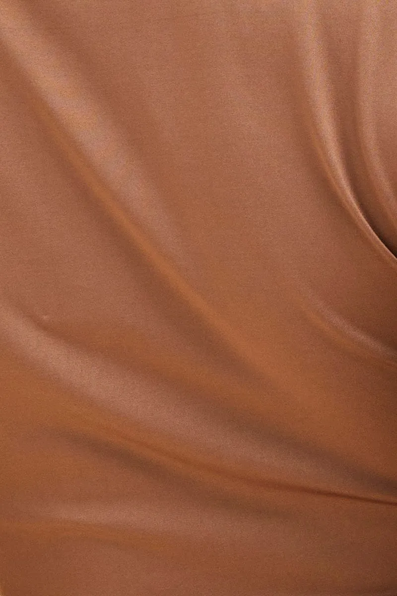 Brown Crop Top Smooth Long Sleeve Scoop Neck