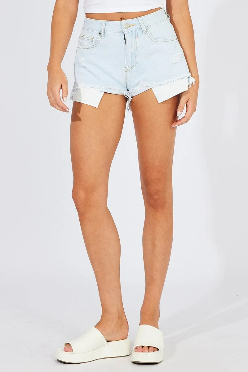 Denim Ripped Denim Shorts Mid Rise