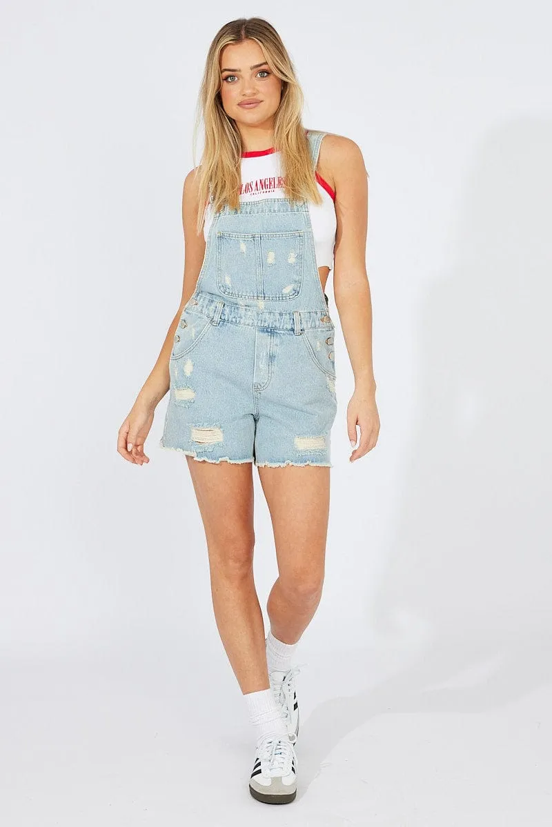 Denim Short Overalls Ripped