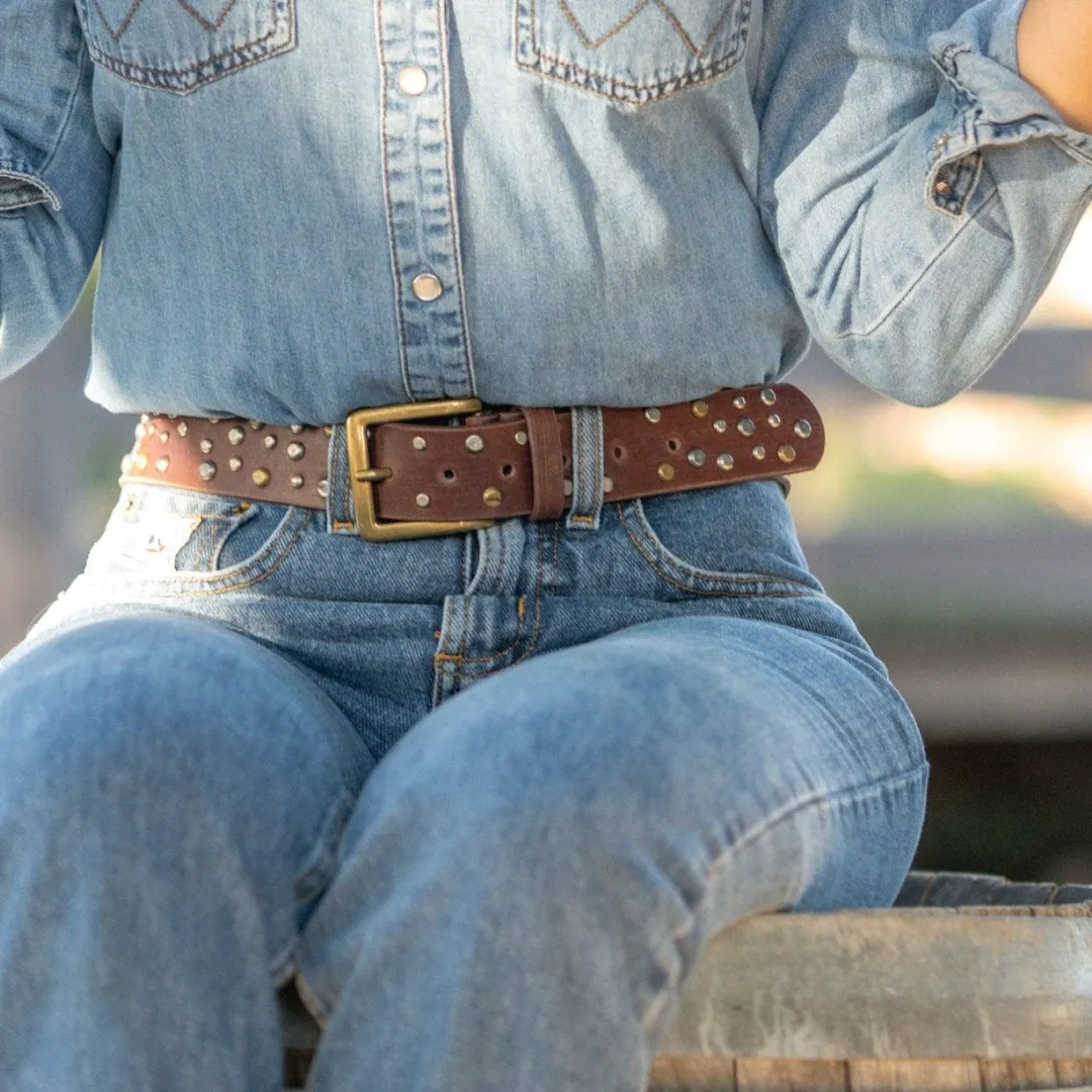 Distressed Studded Leather Belt