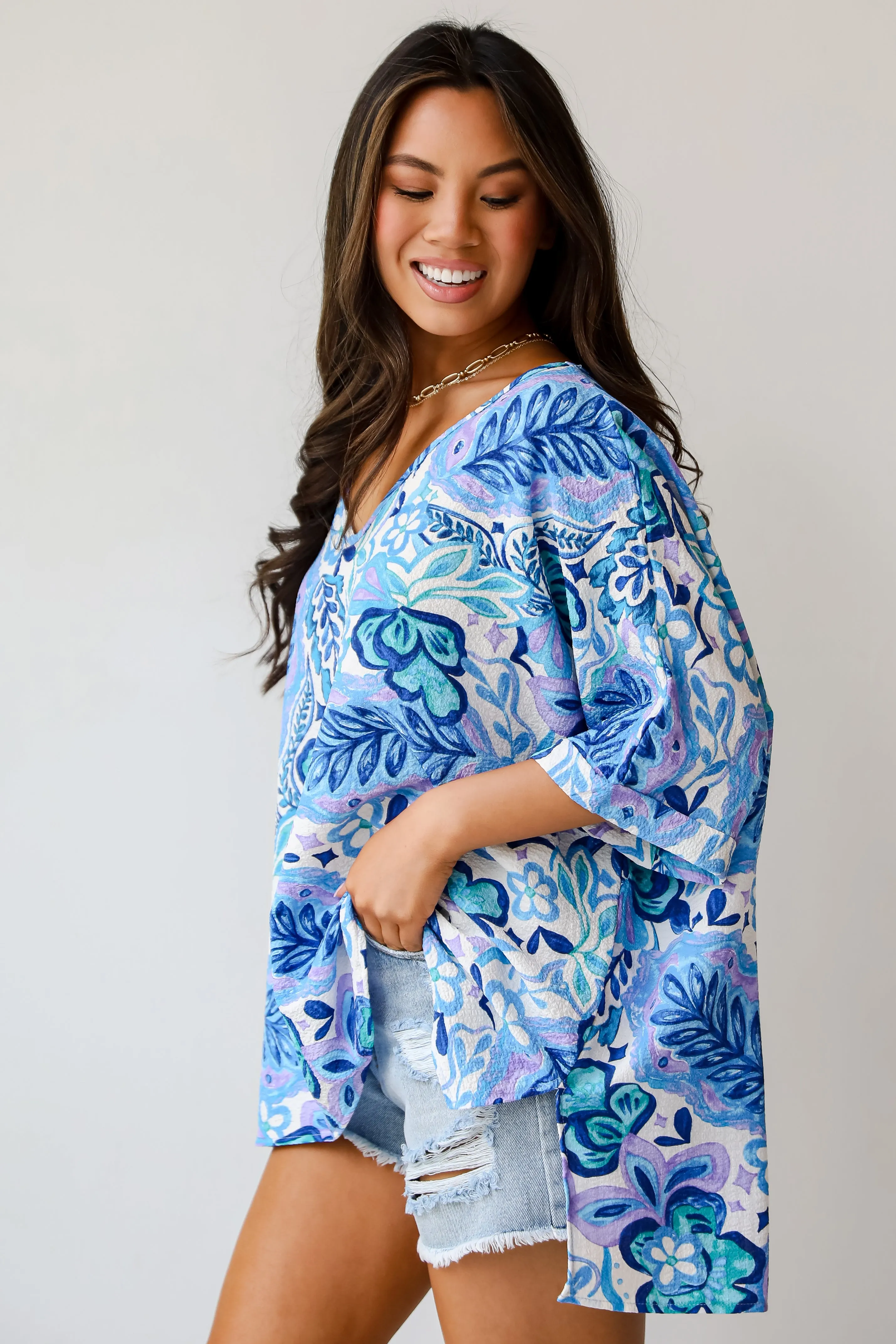 FINAL SALE - Adorable Obsession Blue Floral Blouse