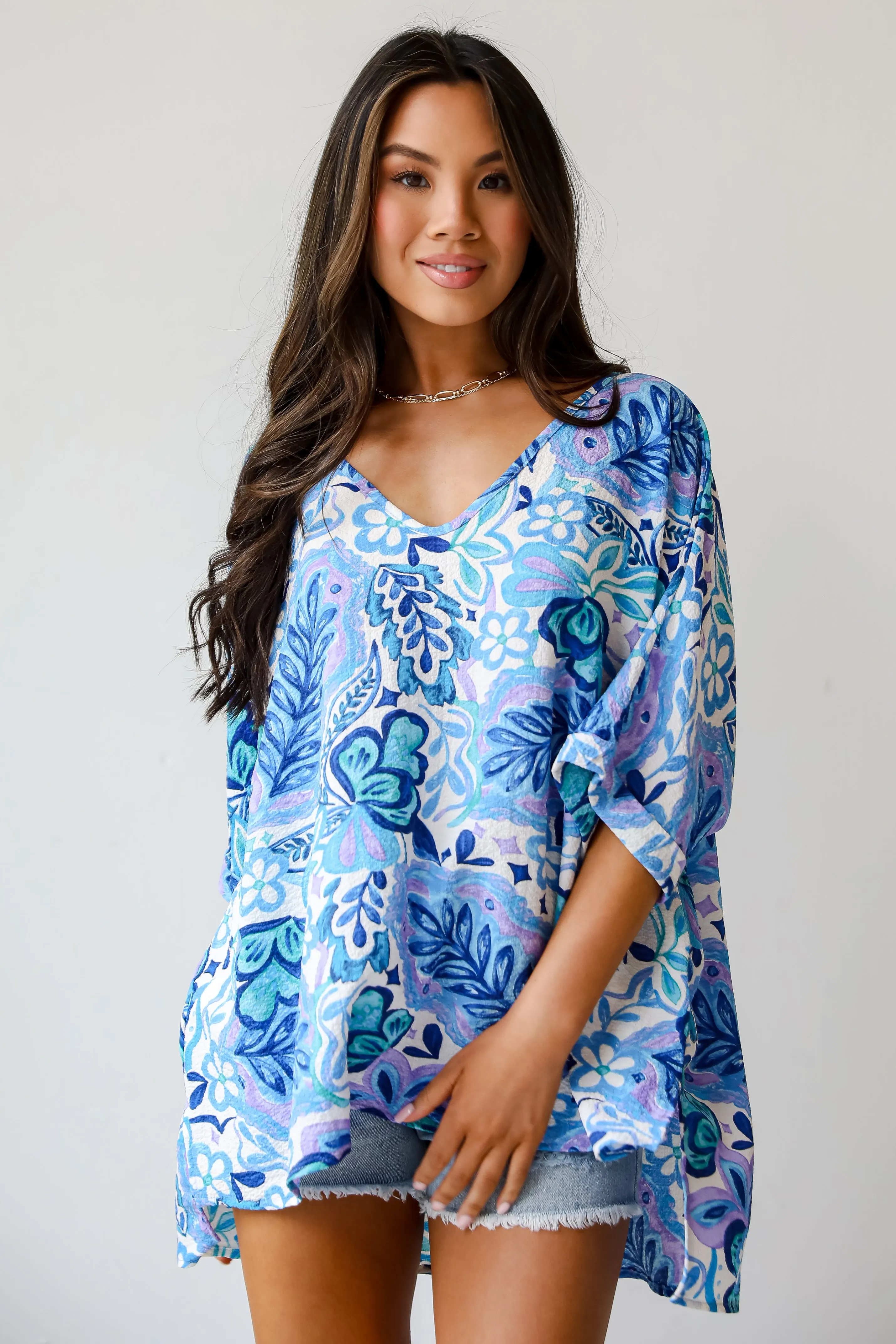 FINAL SALE - Adorable Obsession Blue Floral Blouse