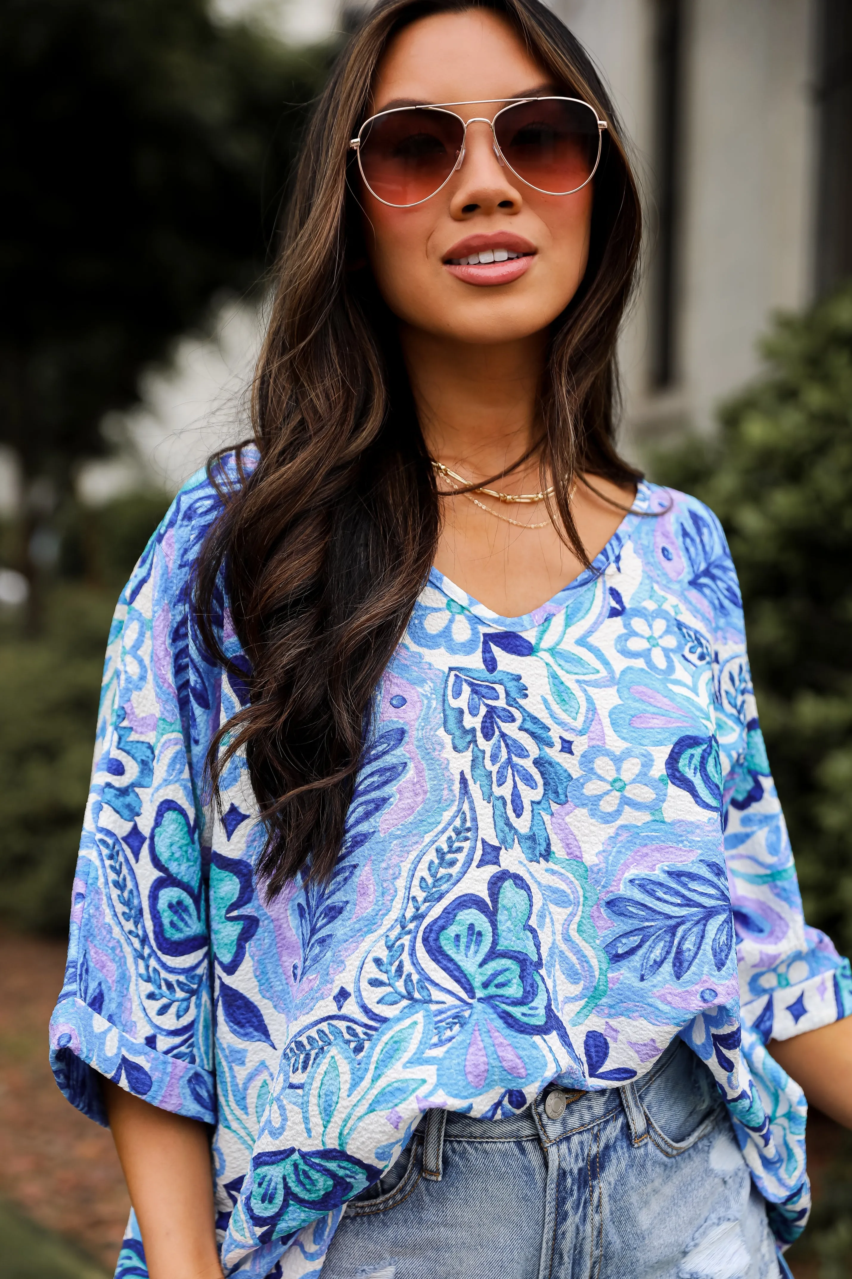 FINAL SALE - Adorable Obsession Blue Floral Blouse