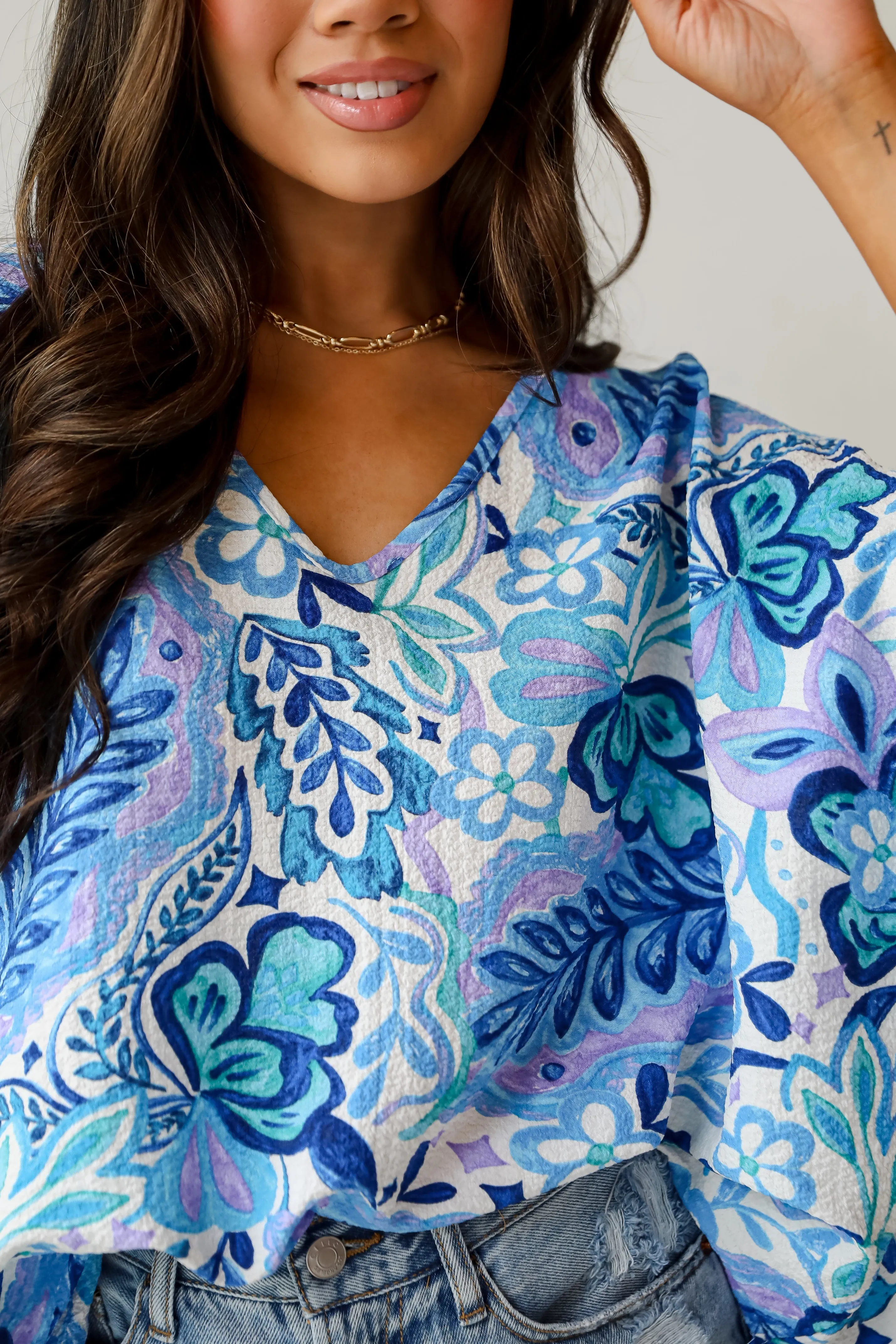 FINAL SALE - Adorable Obsession Blue Floral Blouse