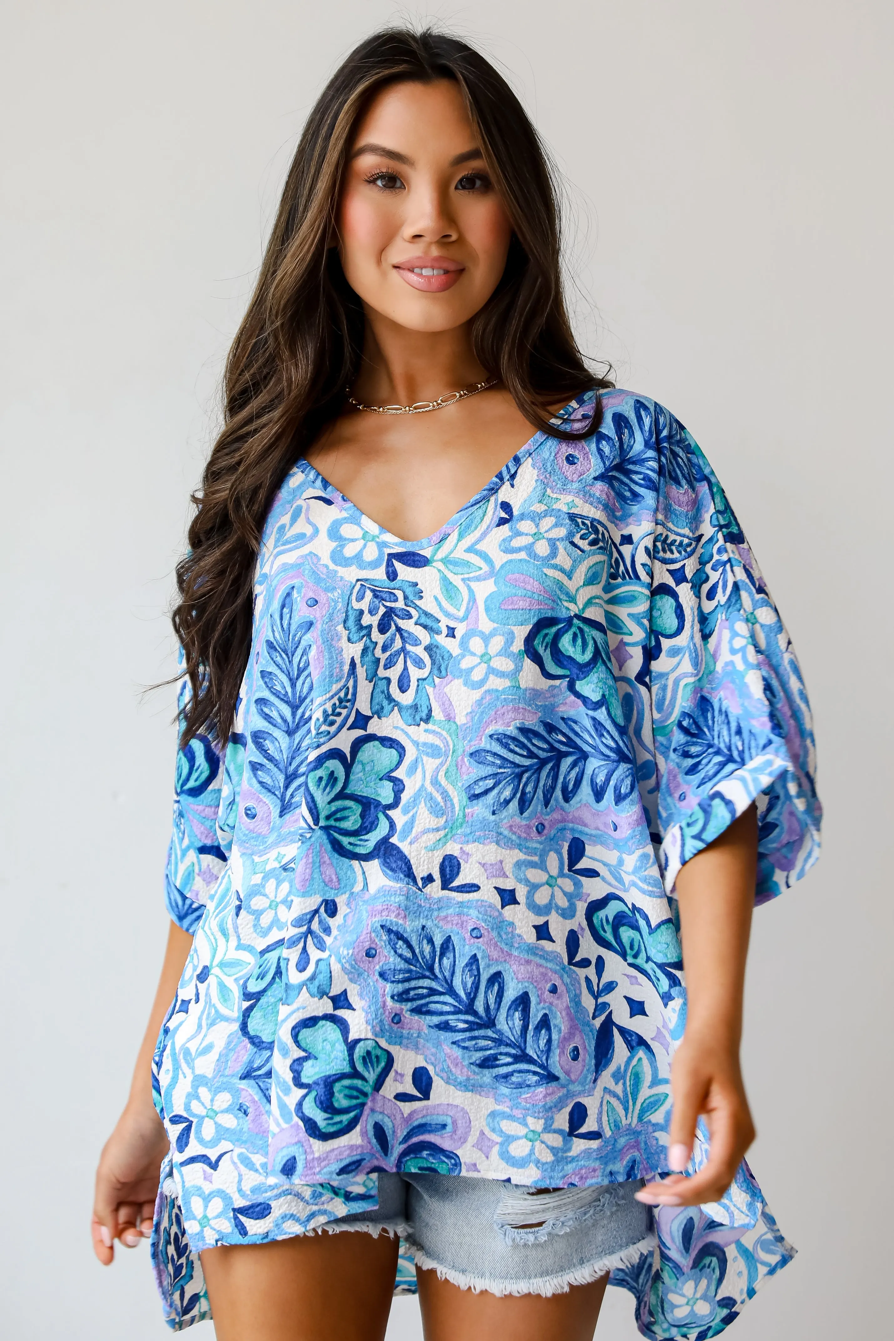 FINAL SALE - Adorable Obsession Blue Floral Blouse
