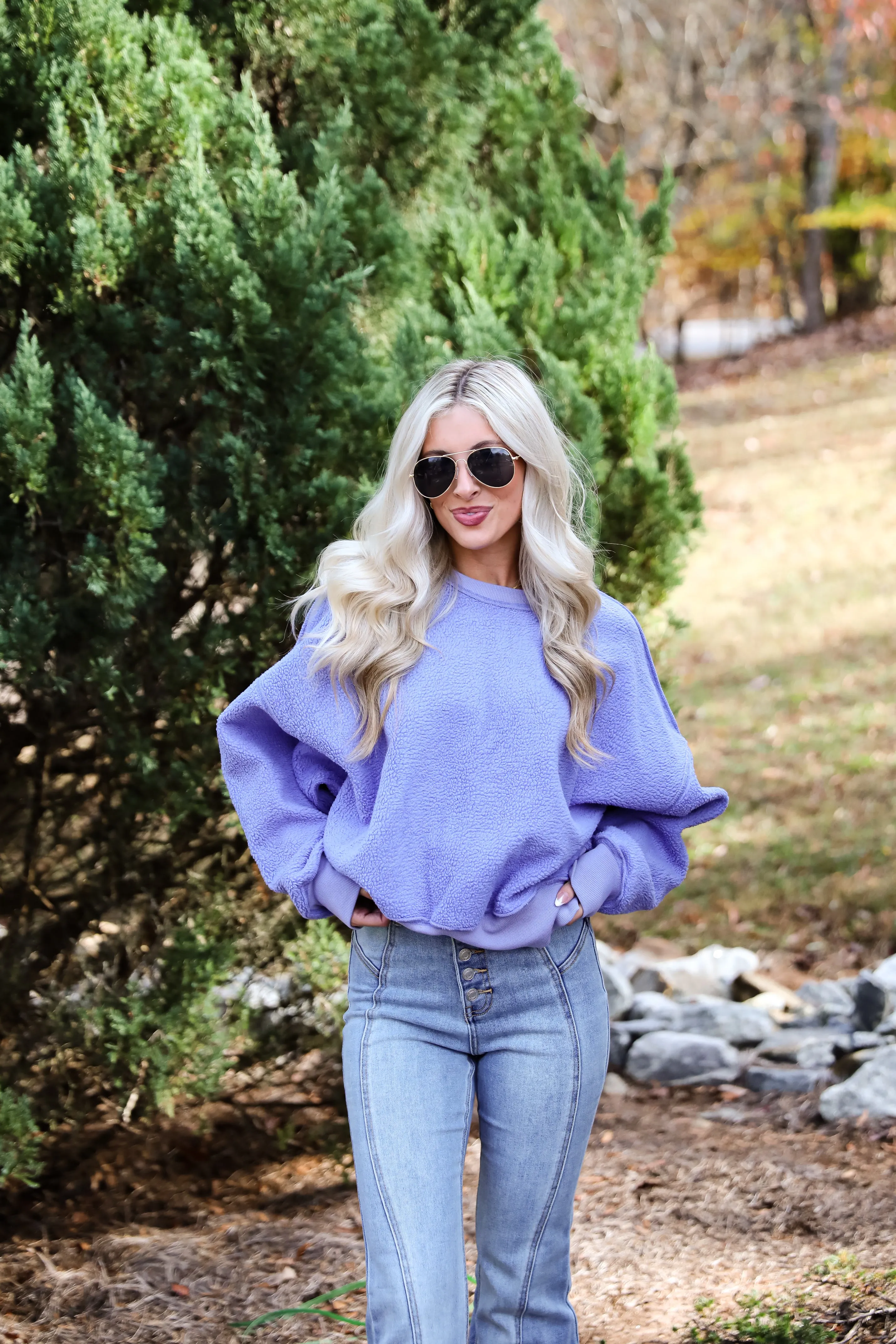 FINAL SALE - Cutest Consideration Periwinkle Sherpa Pullover