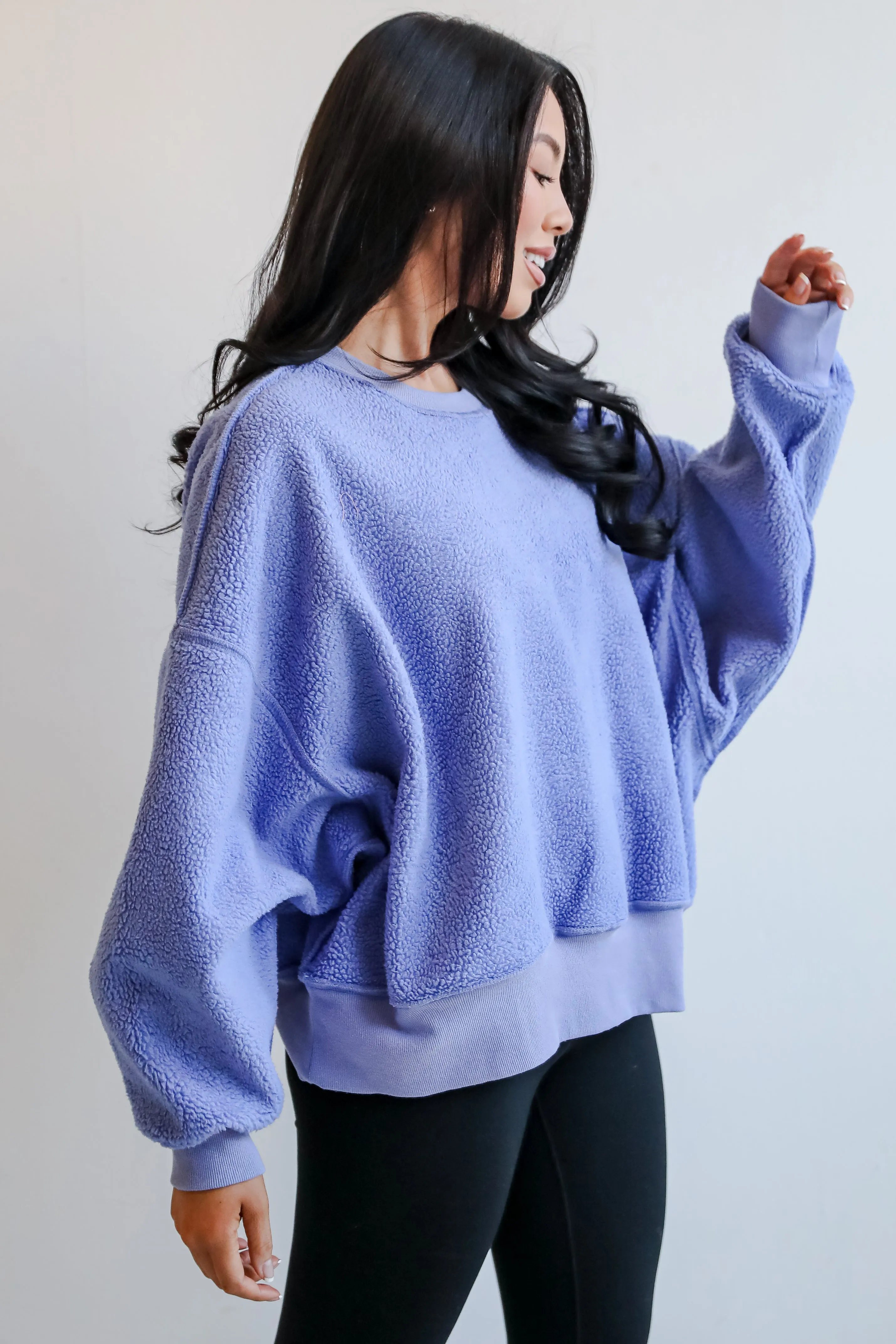 FINAL SALE - Cutest Consideration Periwinkle Sherpa Pullover