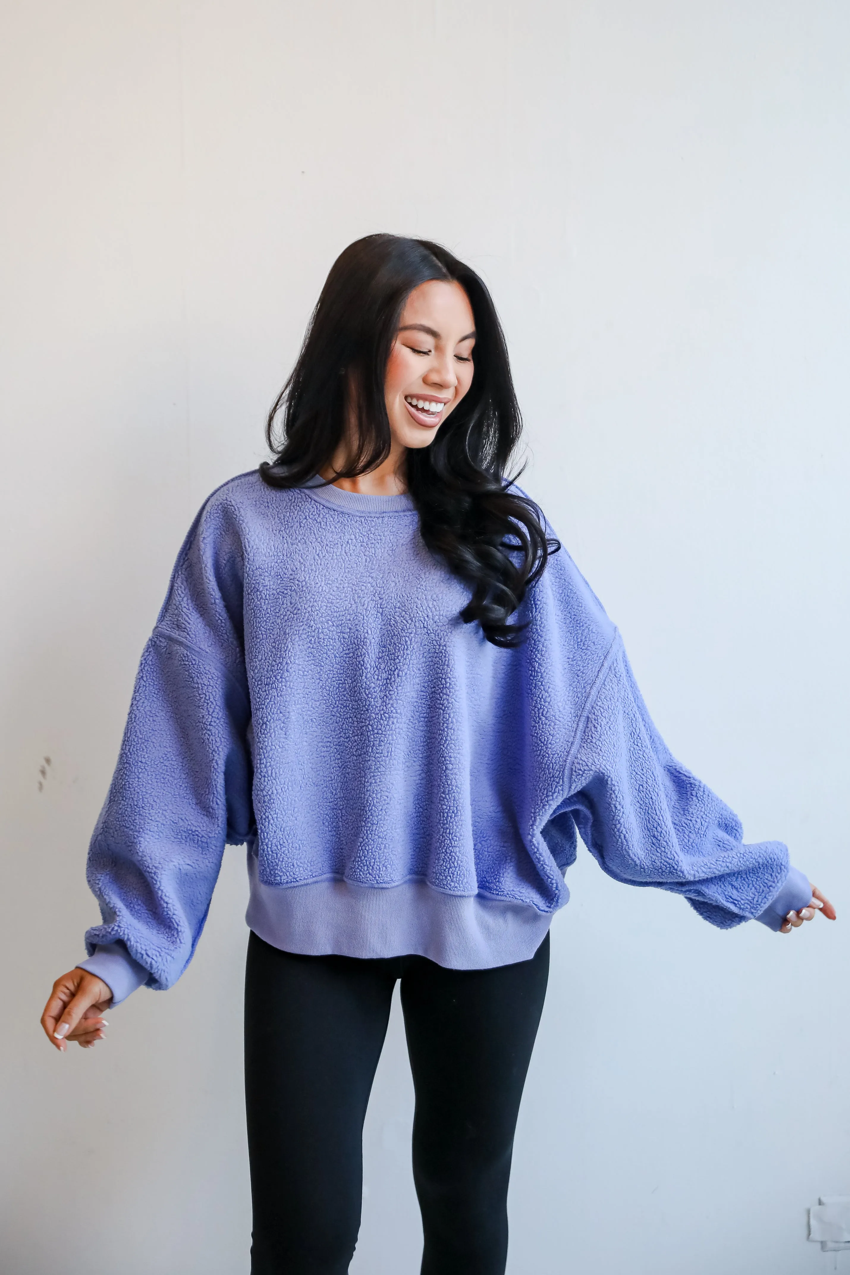 FINAL SALE - Cutest Consideration Periwinkle Sherpa Pullover