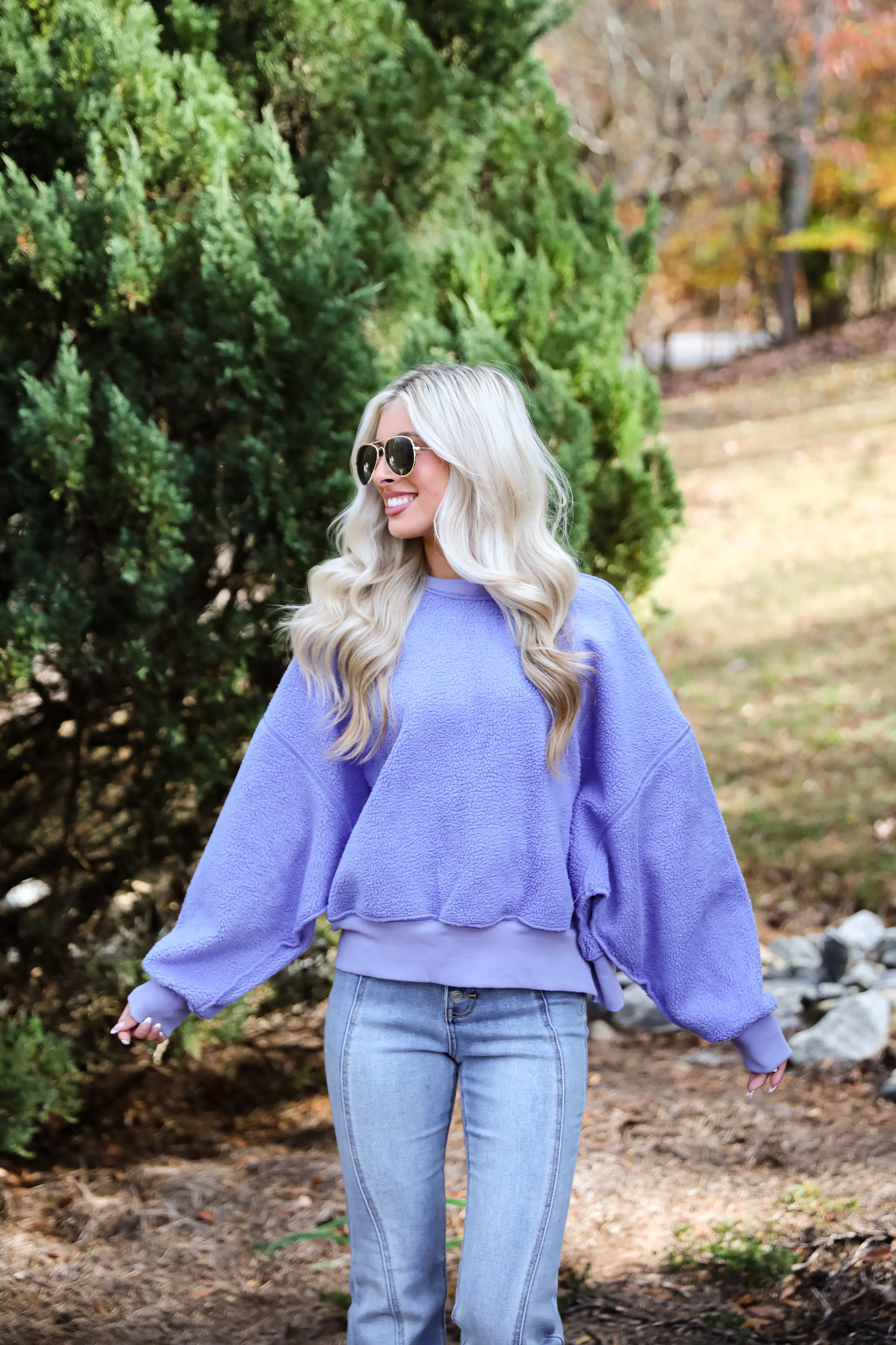 FINAL SALE - Cutest Consideration Periwinkle Sherpa Pullover
