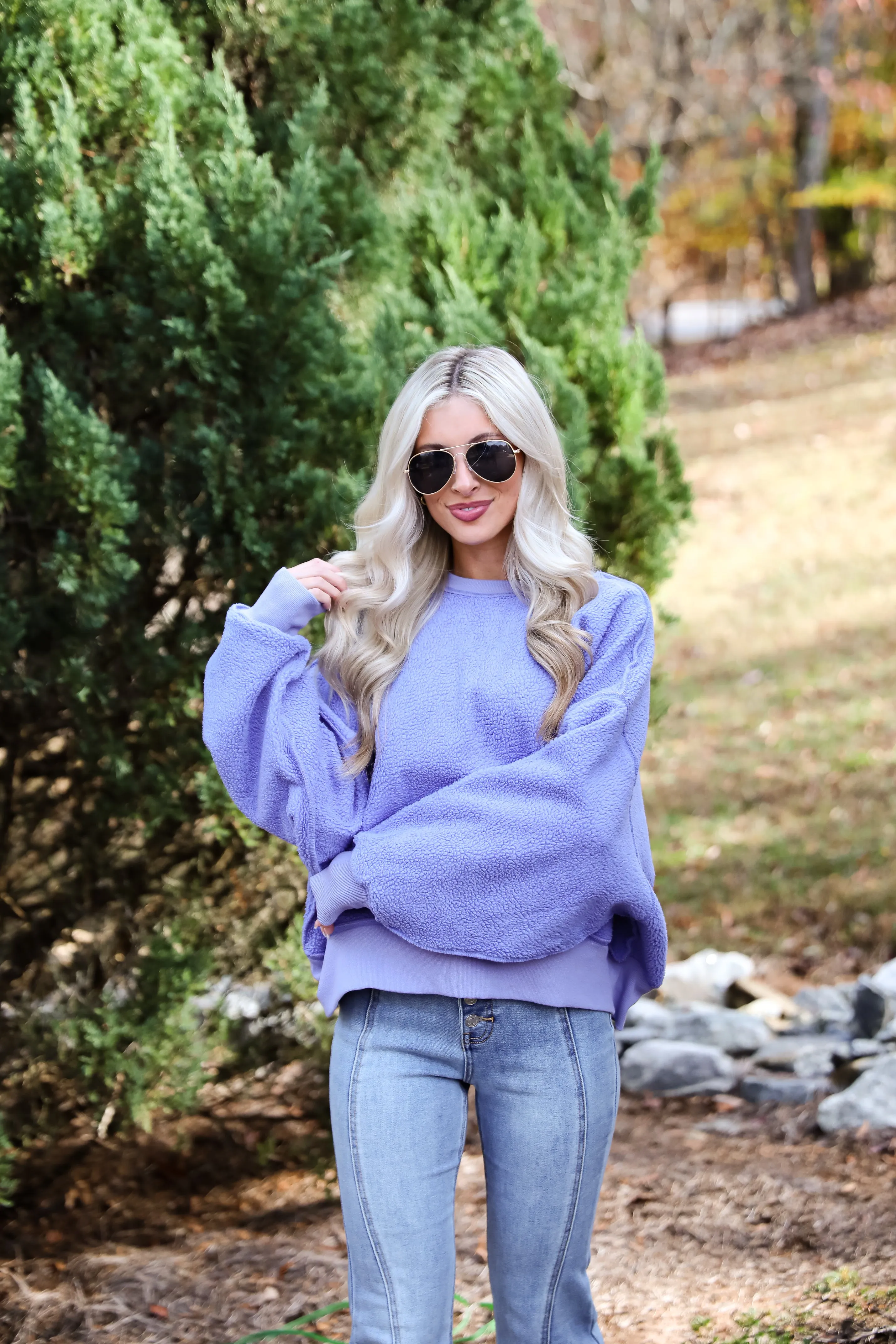 FINAL SALE - Cutest Consideration Periwinkle Sherpa Pullover