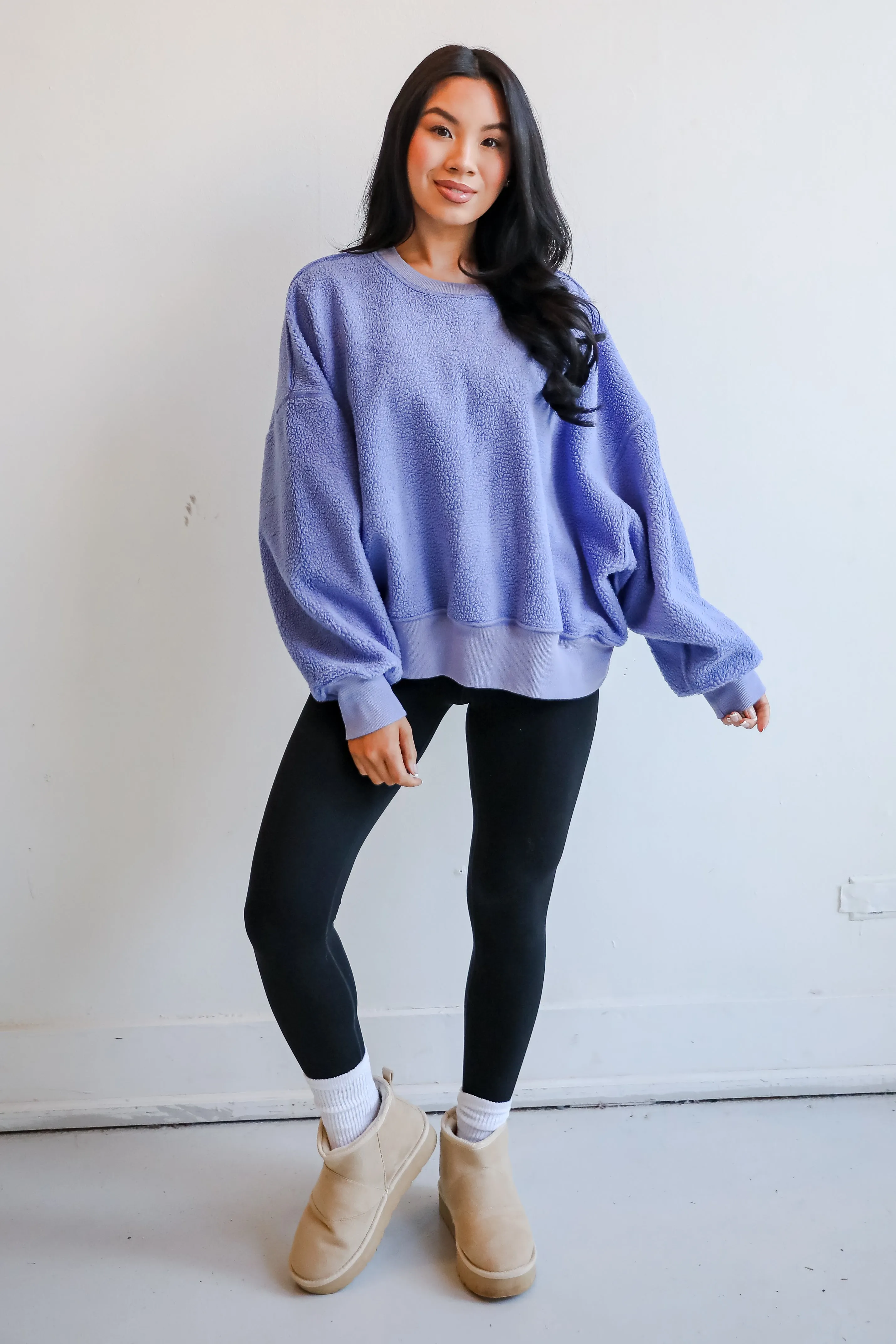FINAL SALE - Cutest Consideration Periwinkle Sherpa Pullover