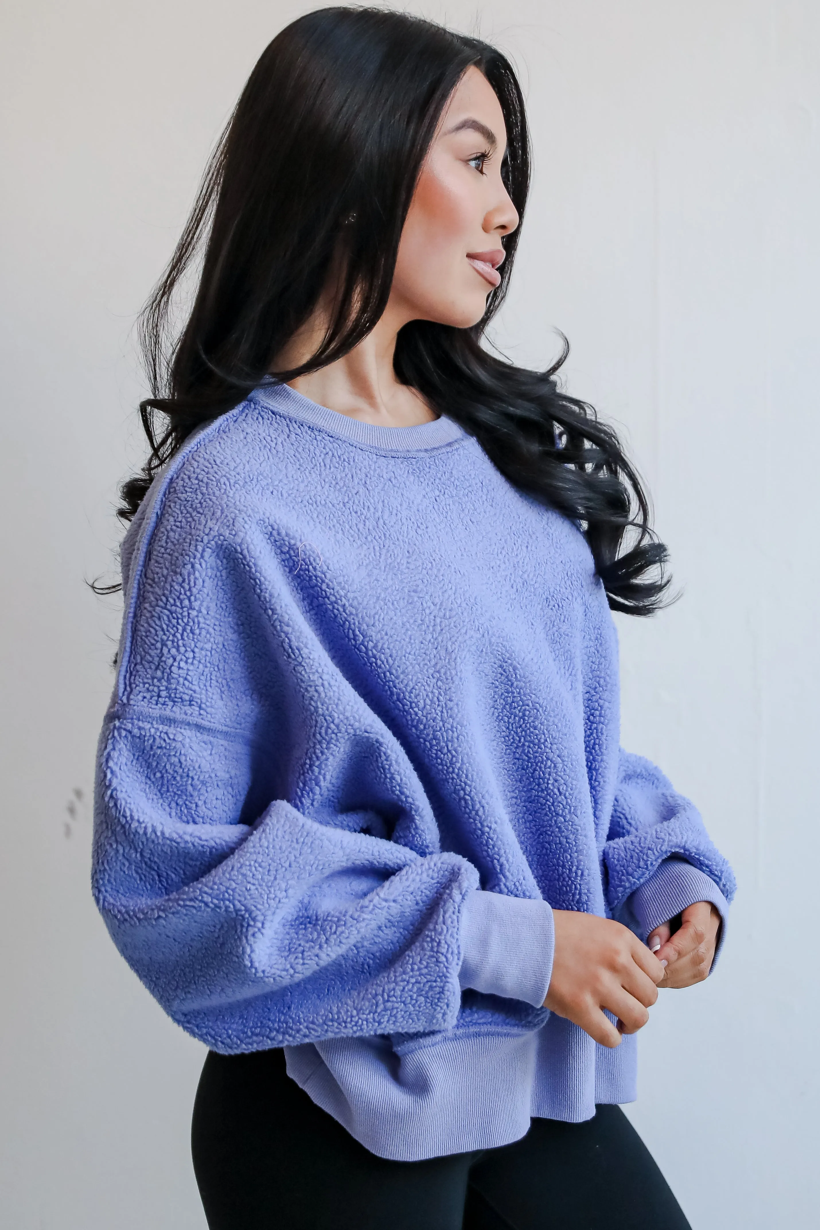 FINAL SALE - Cutest Consideration Periwinkle Sherpa Pullover