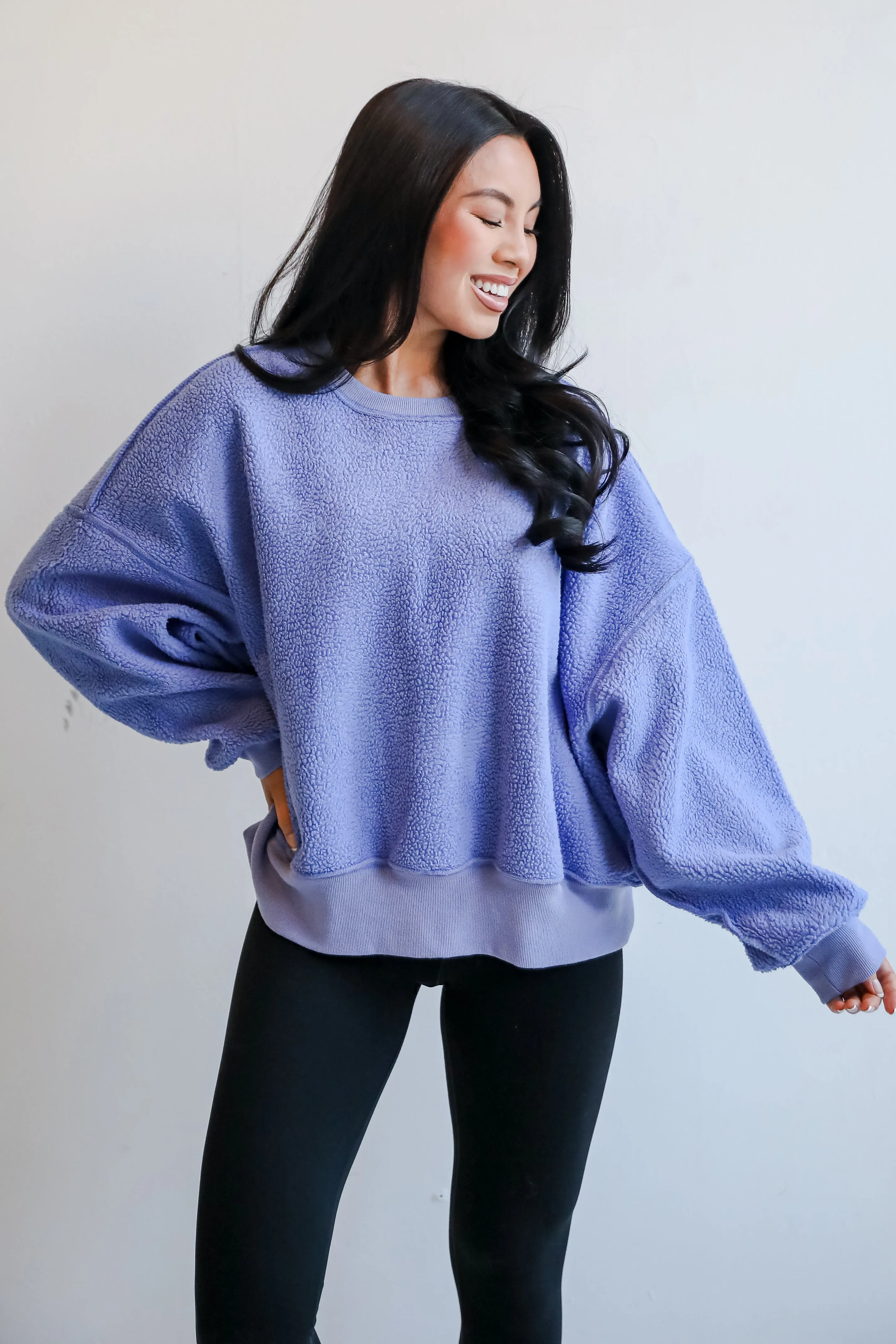 FINAL SALE - Cutest Consideration Periwinkle Sherpa Pullover