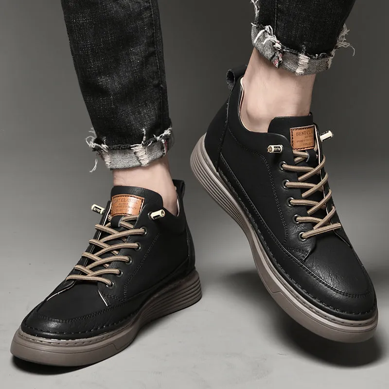 Genuine Leather Height Increase Men Sneakers Sport Shoes