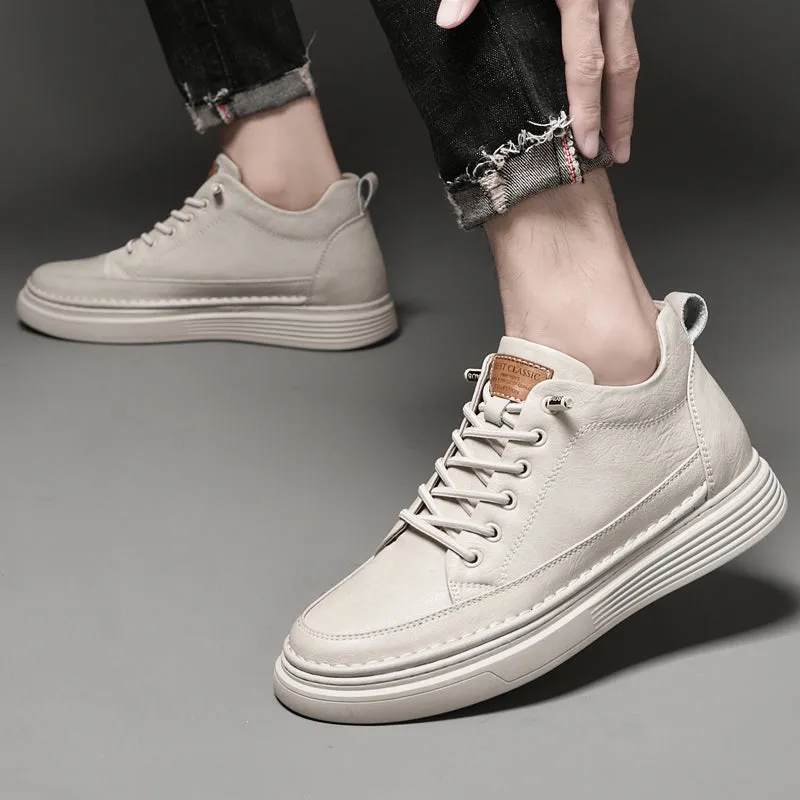 Genuine Leather Height Increase Men Sneakers Sport Shoes