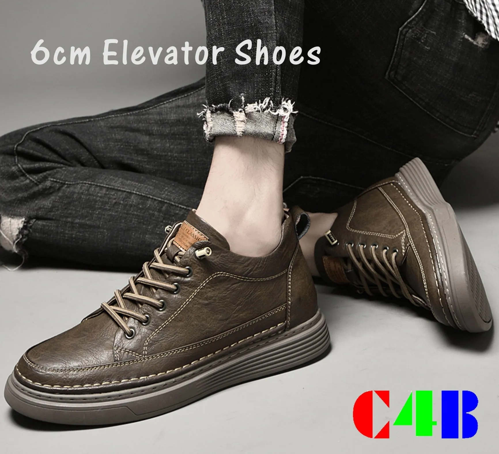 Genuine Leather Height Increase Men Sneakers Sport Shoes