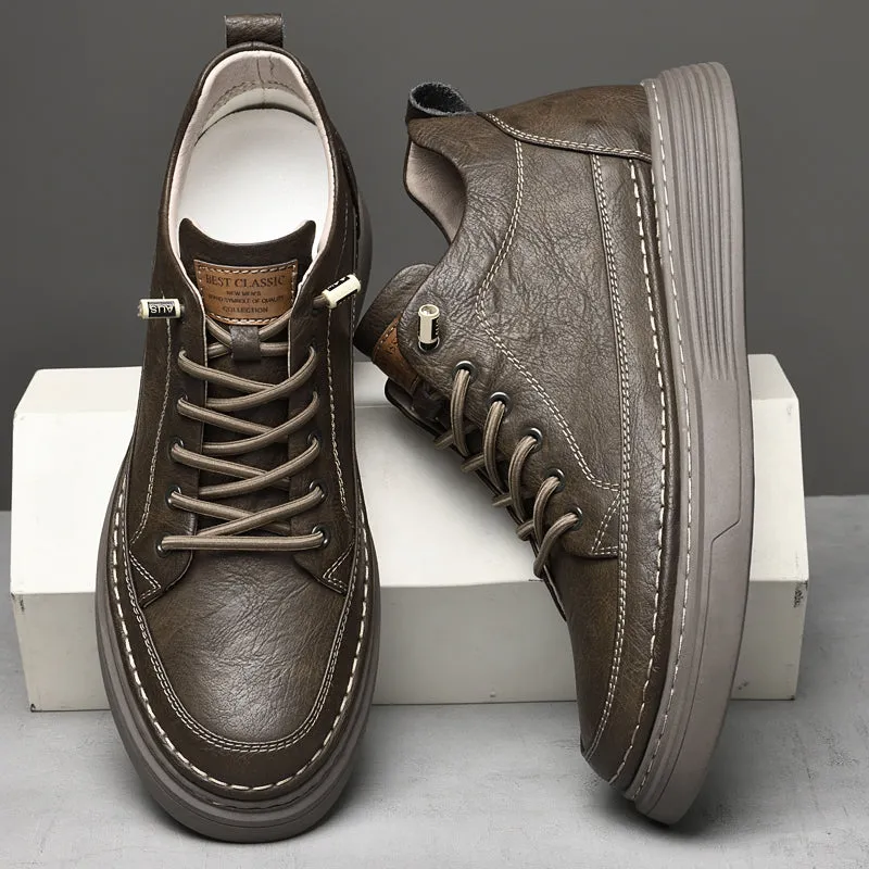 Genuine Leather Height Increase Men Sneakers Sport Shoes