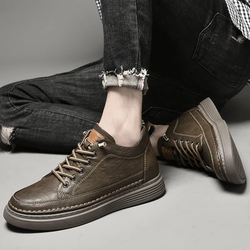 Genuine Leather Height Increase Men Sneakers Sport Shoes