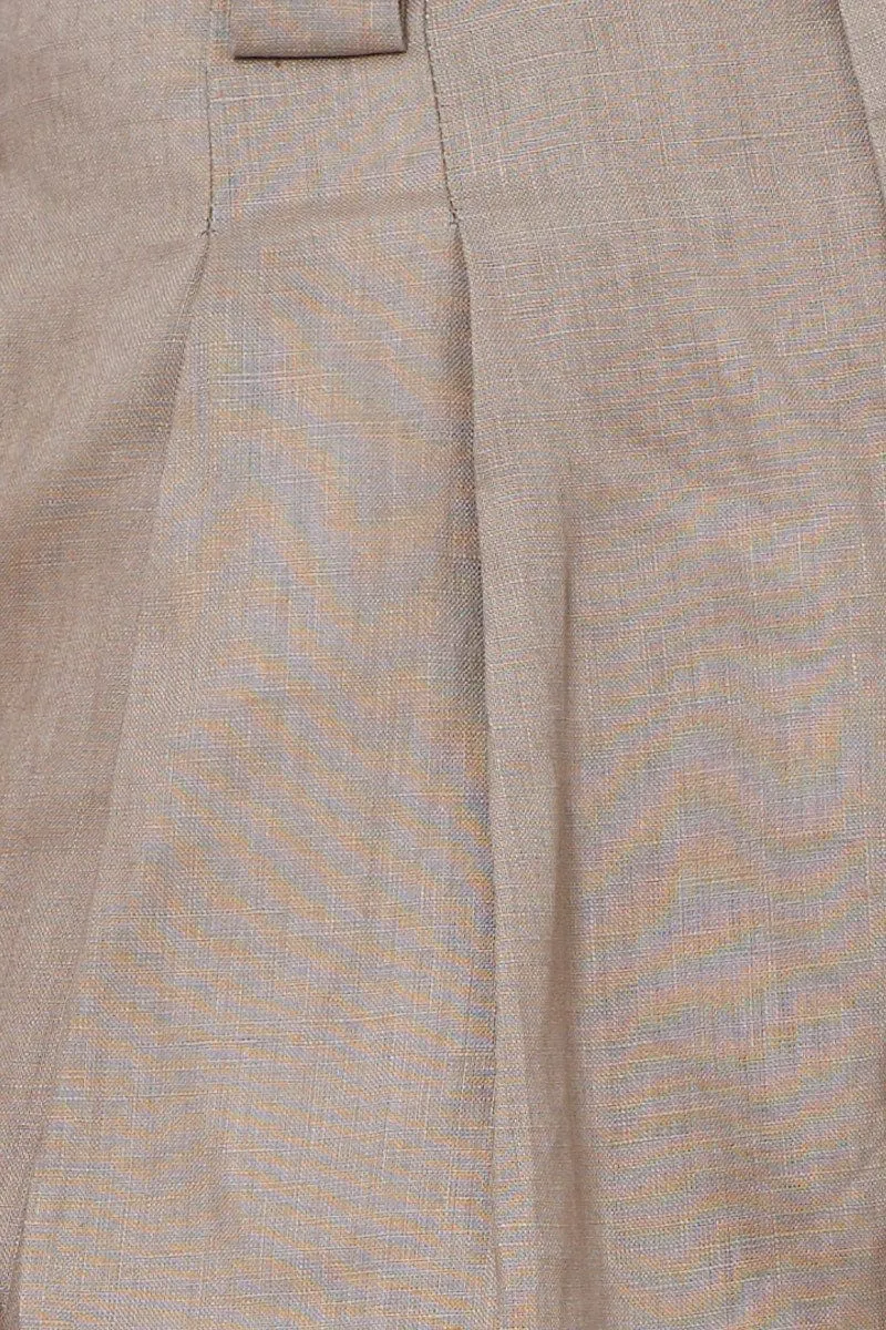 Green Mini Shorts Pleats Linen