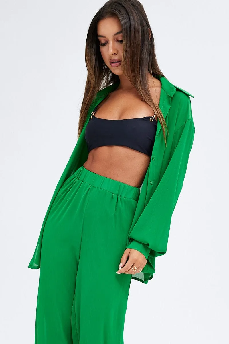 Green See-Through Beachwear Set