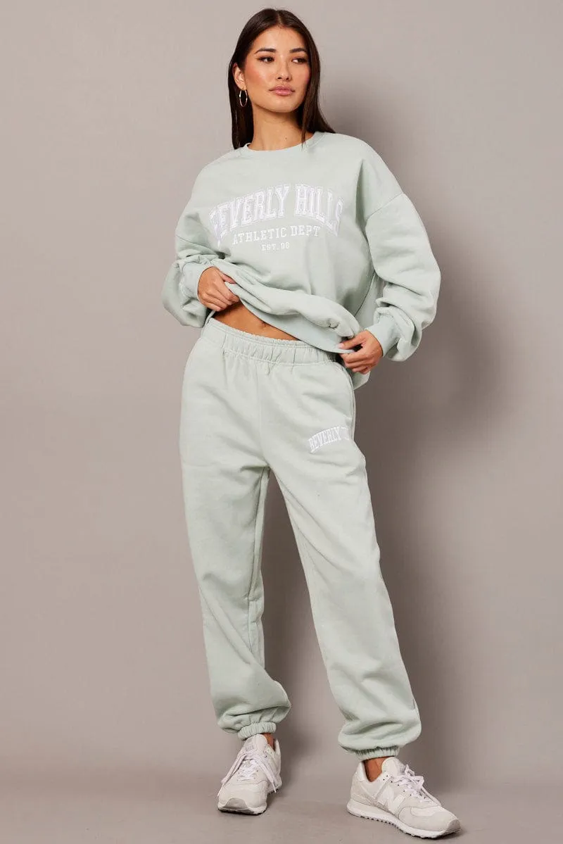 Green Track Pants High Rise