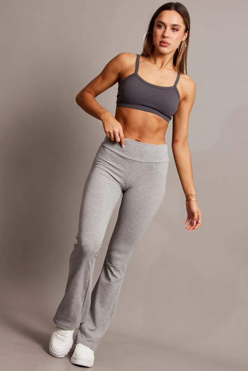 Grey Fold Back Flare Leg Pants