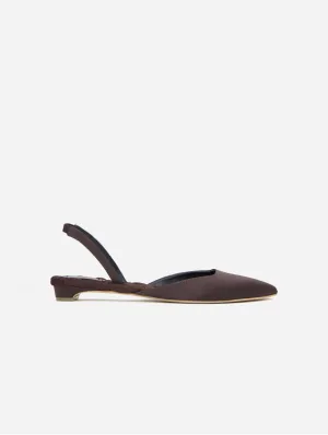 Jackie Cotton Vegan Slingback Flats | Brown Satin