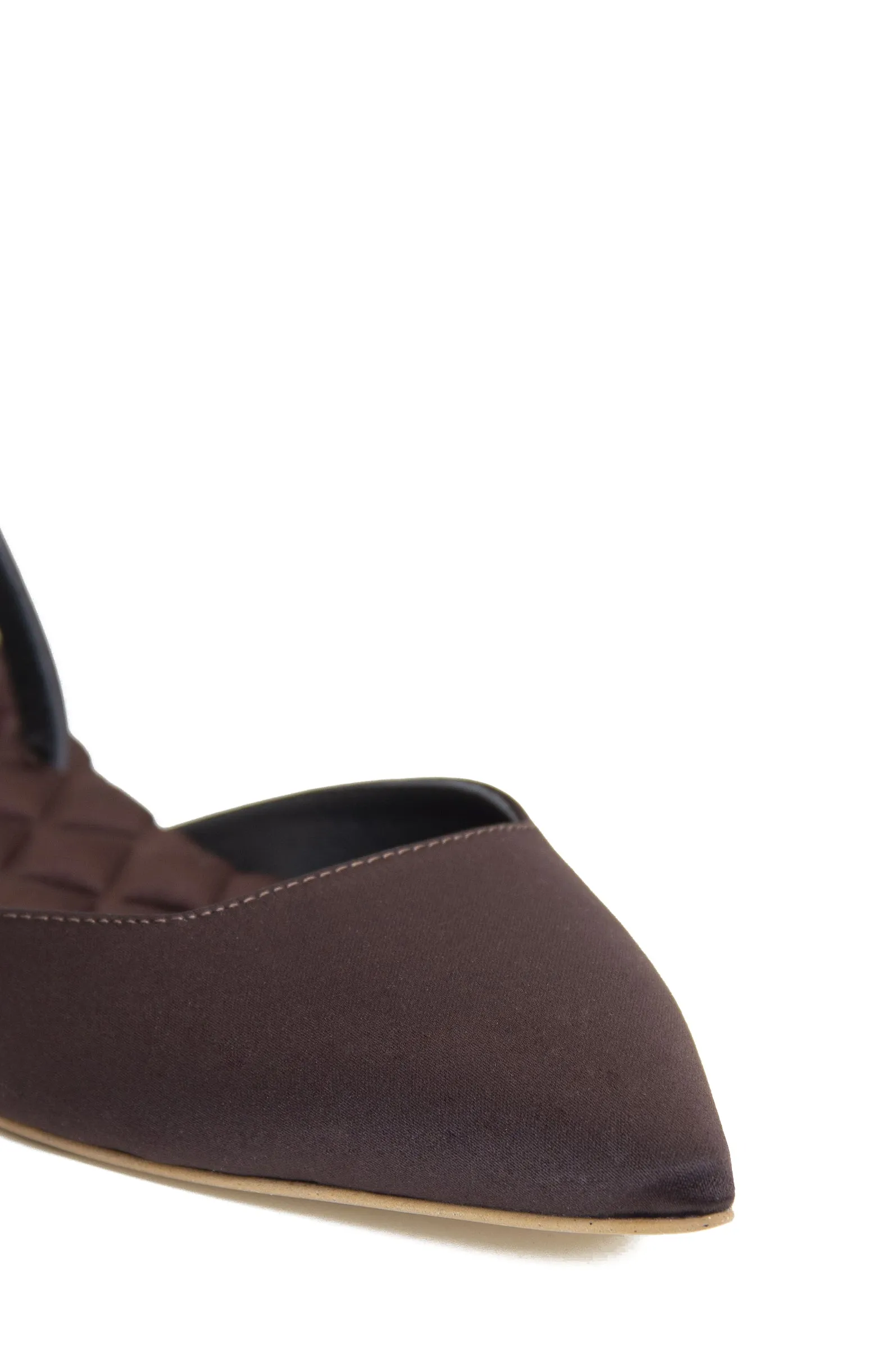 Jackie Cotton Vegan Slingback Flats | Brown Satin