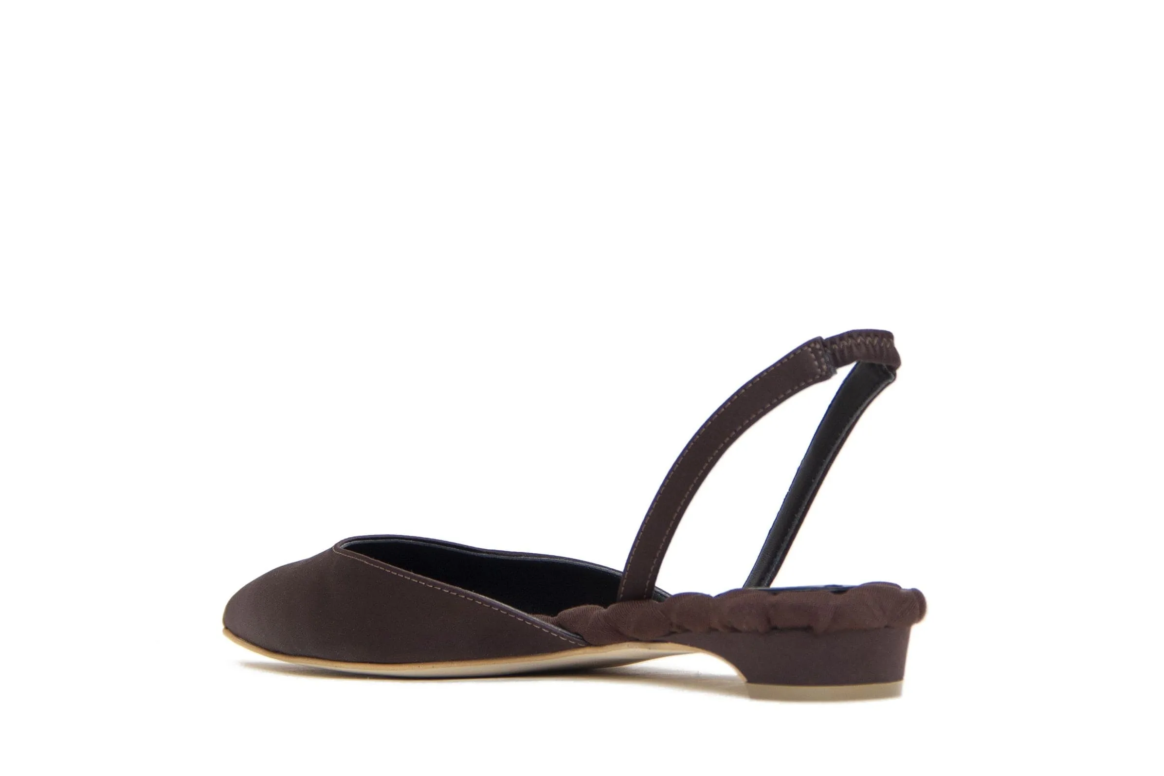 Jackie Cotton Vegan Slingback Flats | Brown Satin