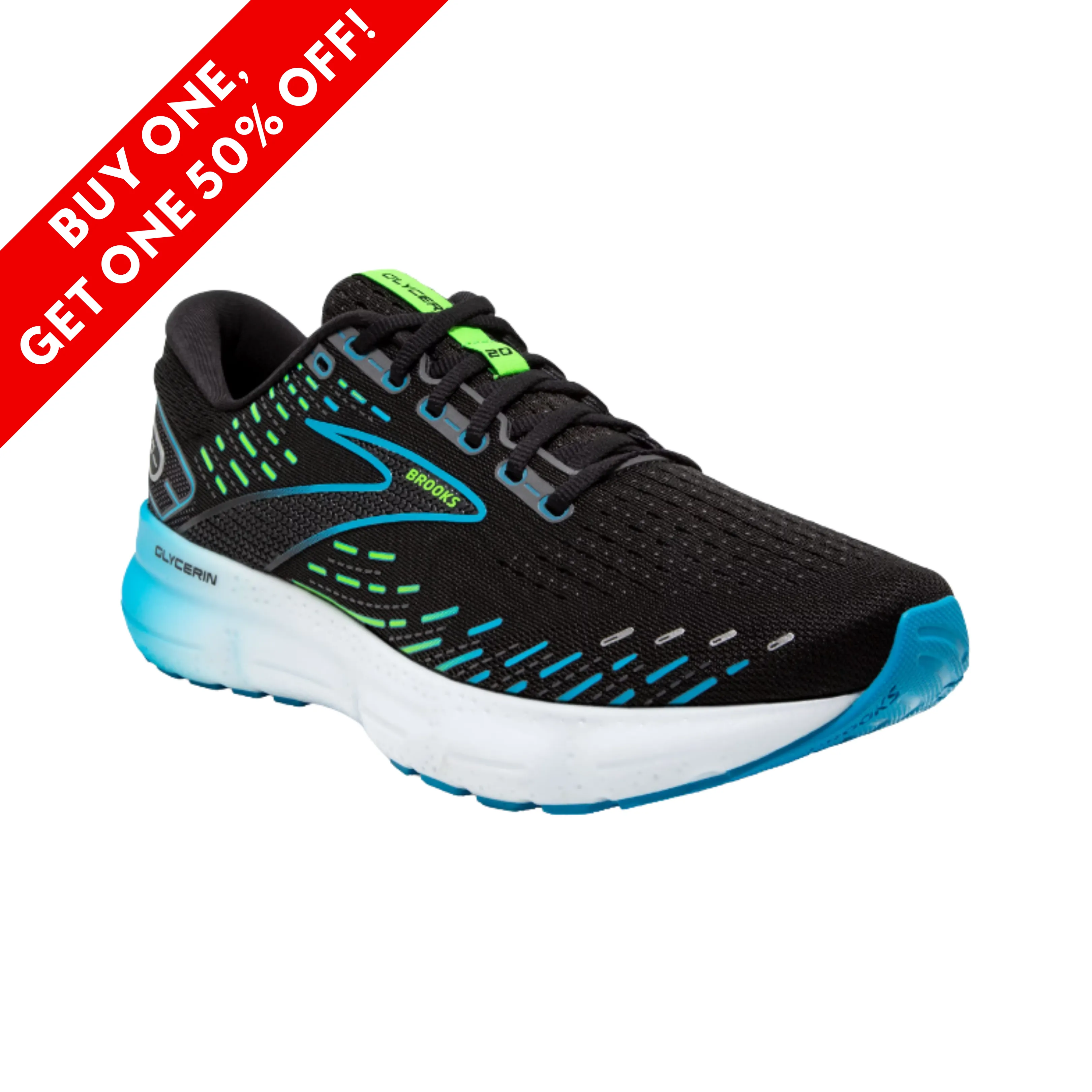 Men’s Glycerin 20 – Black/Hawaiian Ocean/Green (D Width)