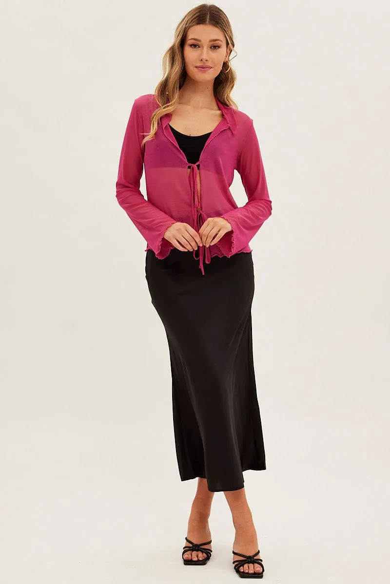 Pink Mesh Cardigan Long Sleeve