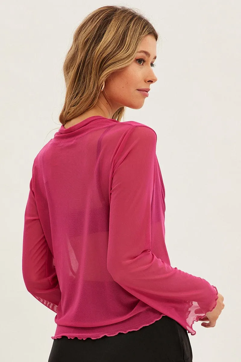 Pink Mesh Cardigan Long Sleeve