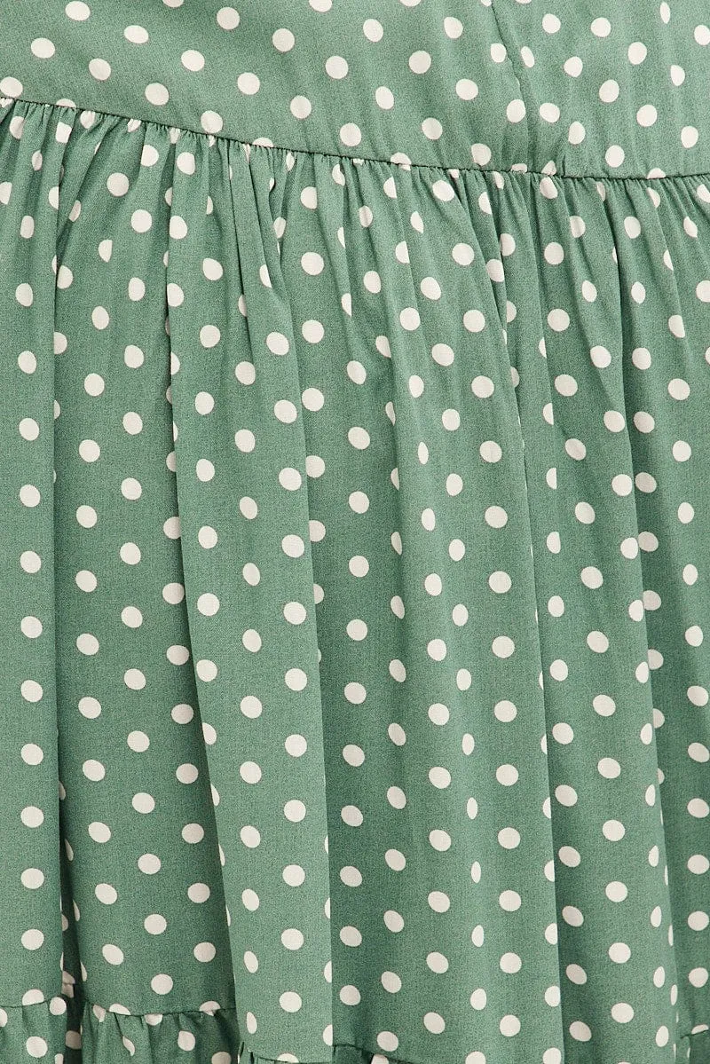 Print Polka Dot Maxi Dress Sleeveless Tie Front Tiered Polka Dot