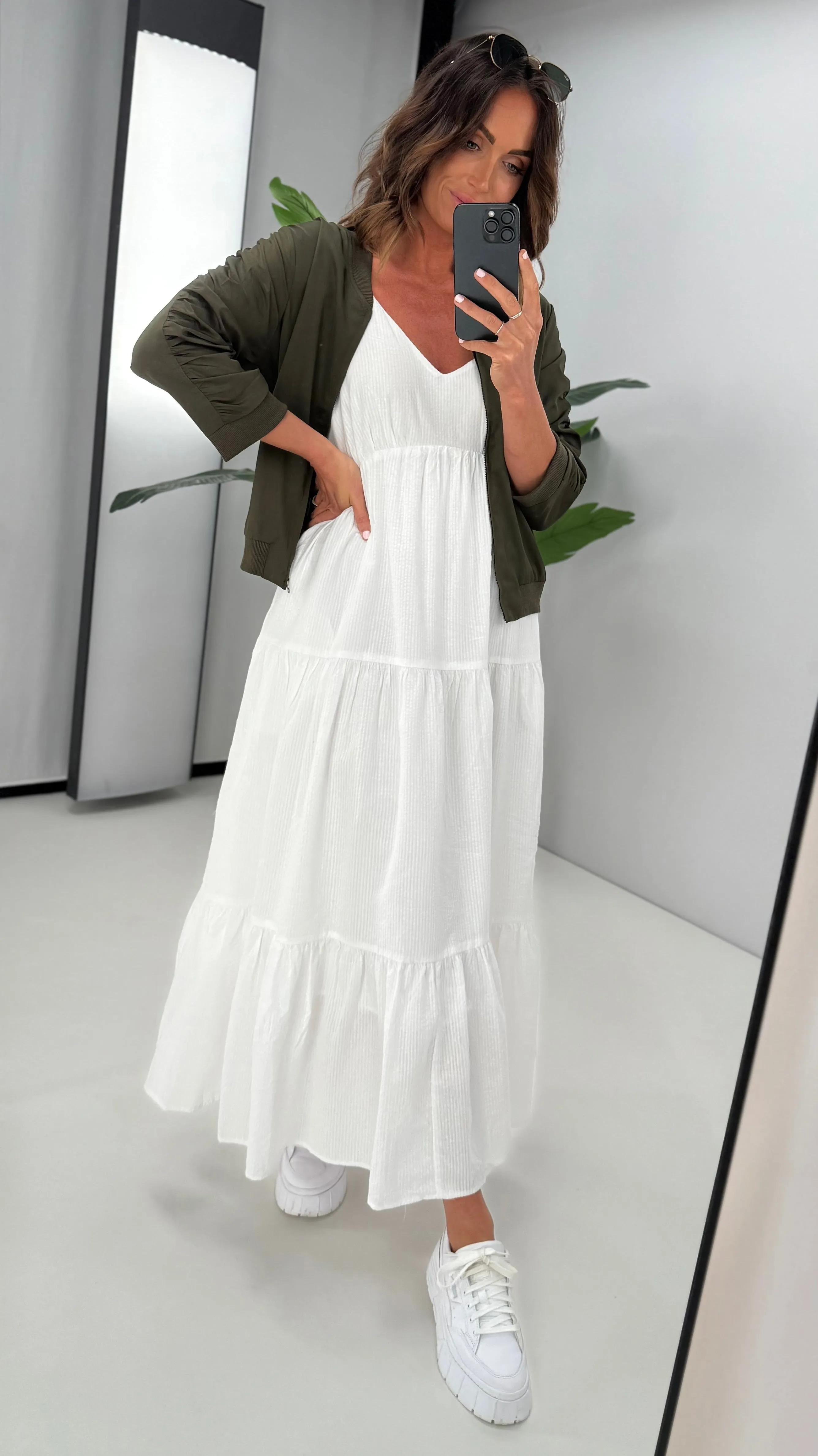 Shine On Label Silvina Gathered Sleeve Bomber Jacket Olive