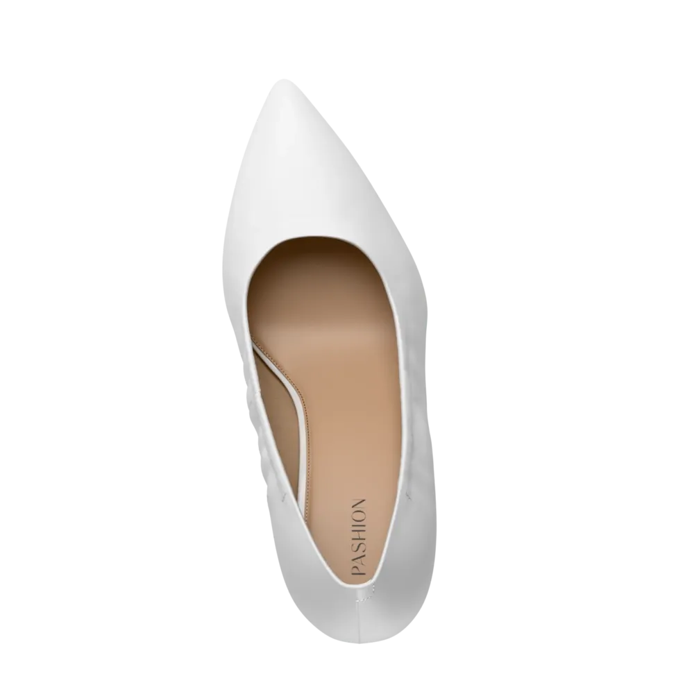 The Pump - White Leather 3 Stiletto