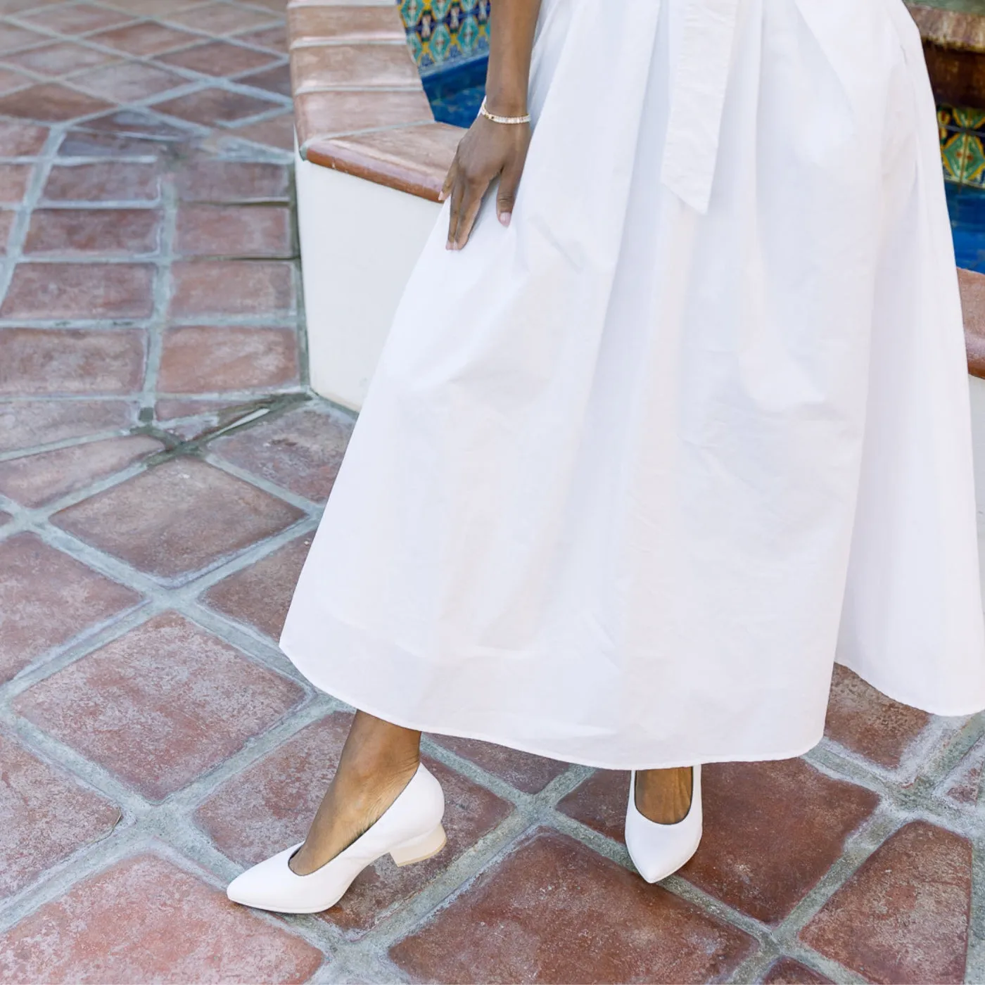 The Pump - White Leather 3 Stiletto